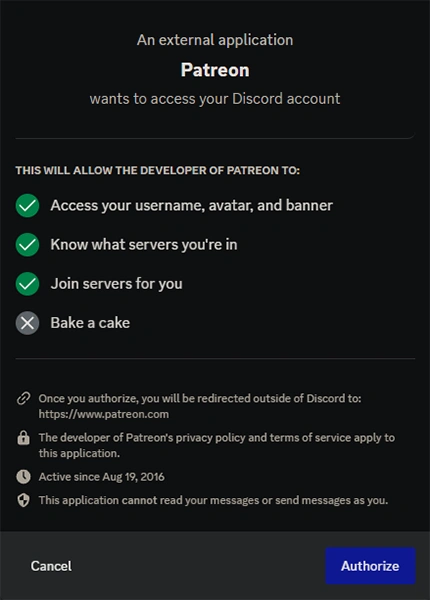 Patreon Discord Authorization